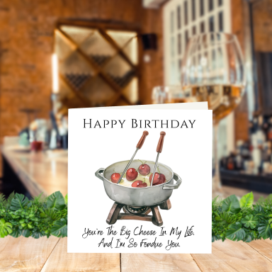Cheese Lovers Birthday Card Birthday card with a cooking pot and text: "Happy Birthday, you're the big cheese!"